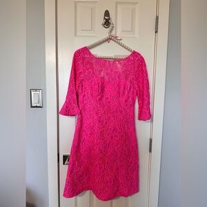 Lily Pulitzer Allyson Pink Tropics Floral Vines Lace Dress Size 2